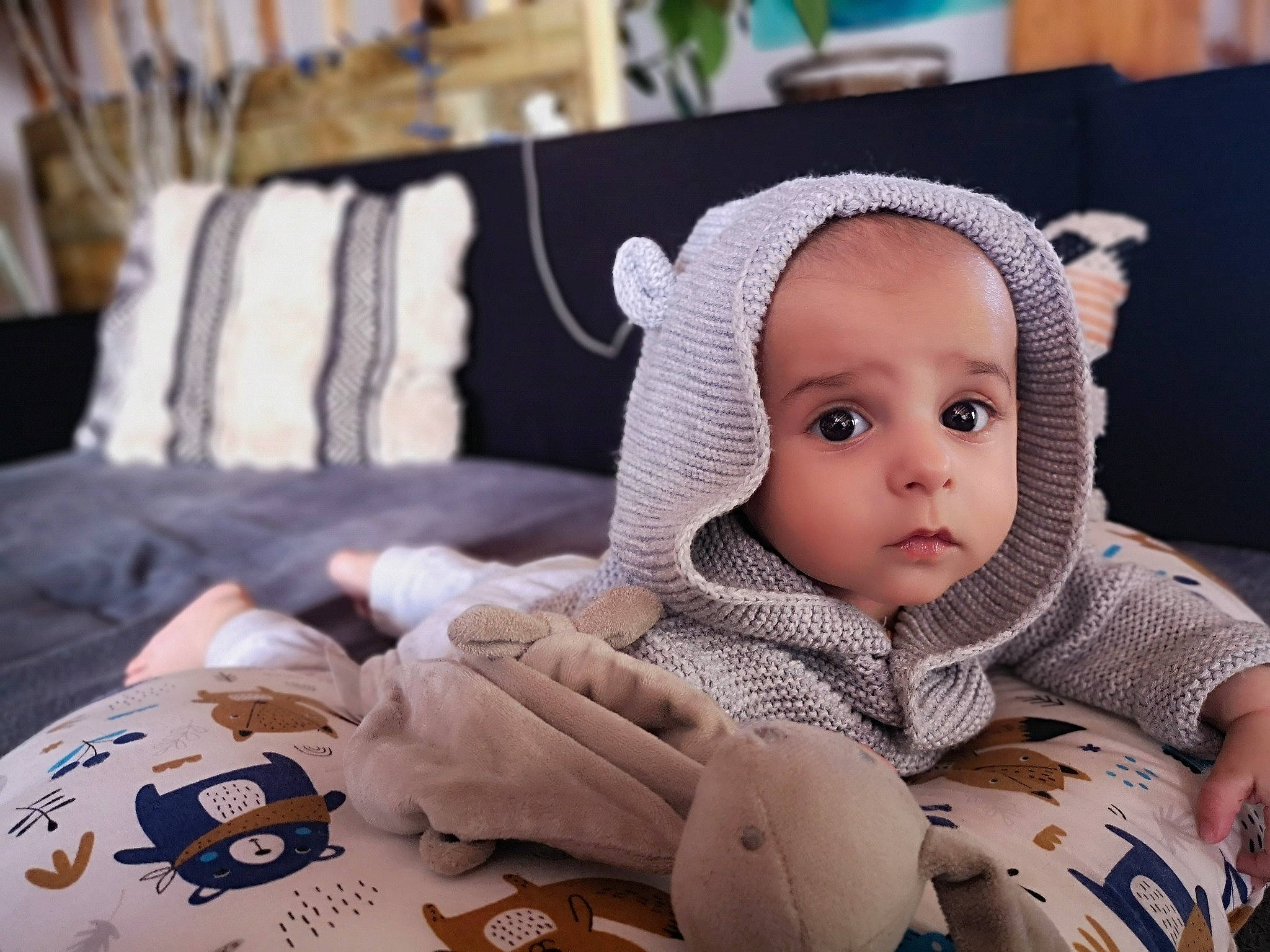 Solan a rejoint le concours — aidez-le/la à gagner de superbes lots ! baby, baby_safety, baby_toddler_clothing, baby_toys, cheek, child, comfort, curtain, eye, fur, happy, headgear, linens, person, room, sitting, stuffed_toy, textile, toddler, white