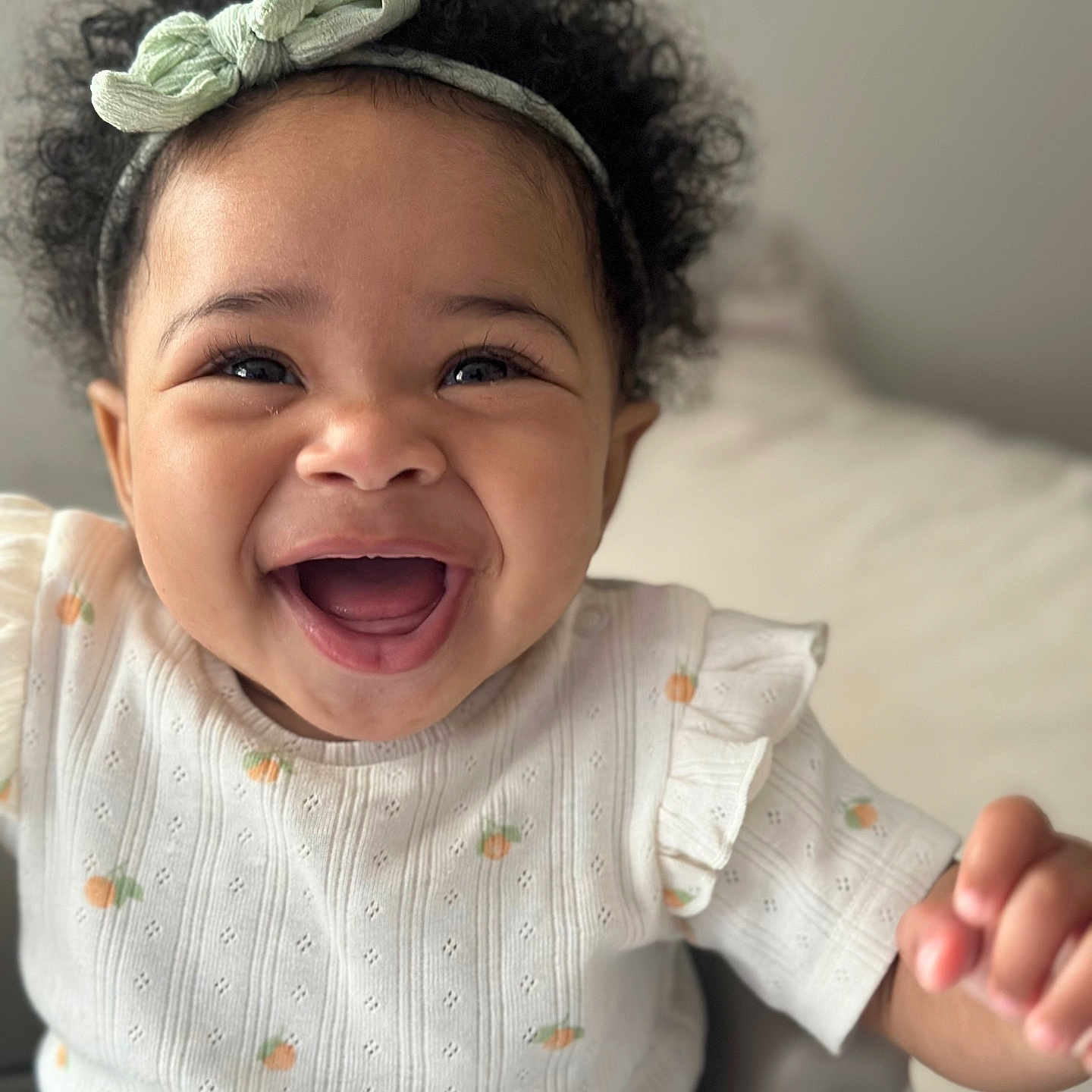 Averie joined the competition — help win amazing prizes! baby, babylaughing, clothing, face, happy, head, laughing, person, photography, portrait, shirt, smile