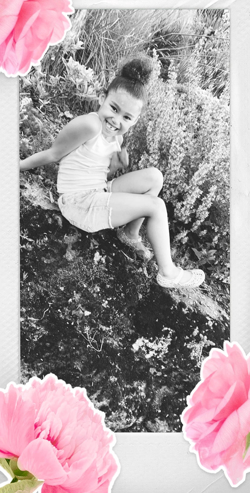 Unique is registered to the contest to win money with this photo: beauty, black_and_white, flower, happy, joy, monochrome_photography, person, petal, photo_shoot, photograph, photography, pink, plant, smile, stock_photography, style, white