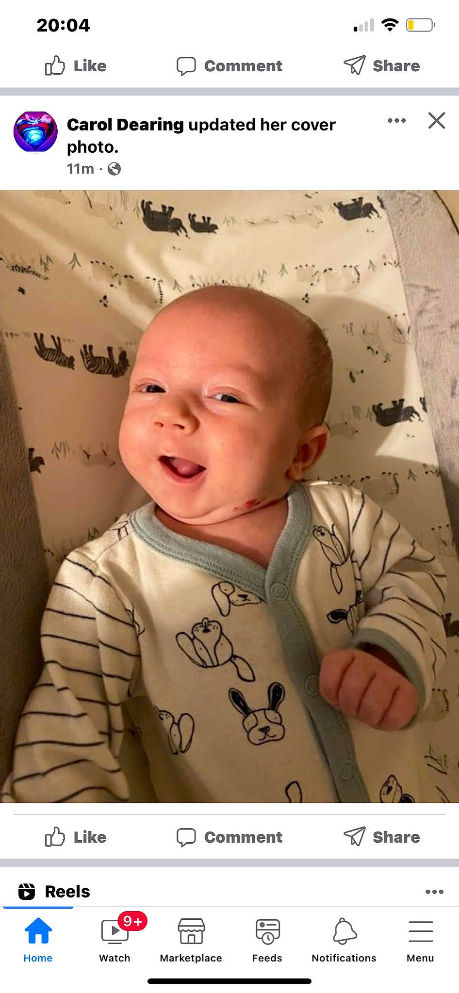 Liam joined the competition — help win amazing prizes! art, baby, baby_laughing, baby_toddler_clothing, cheek, child, facial_expression, font, happy, laugh, linens, pattern, person, photo_caption, photograph, pink, room, sleeve, smile, t_shirt