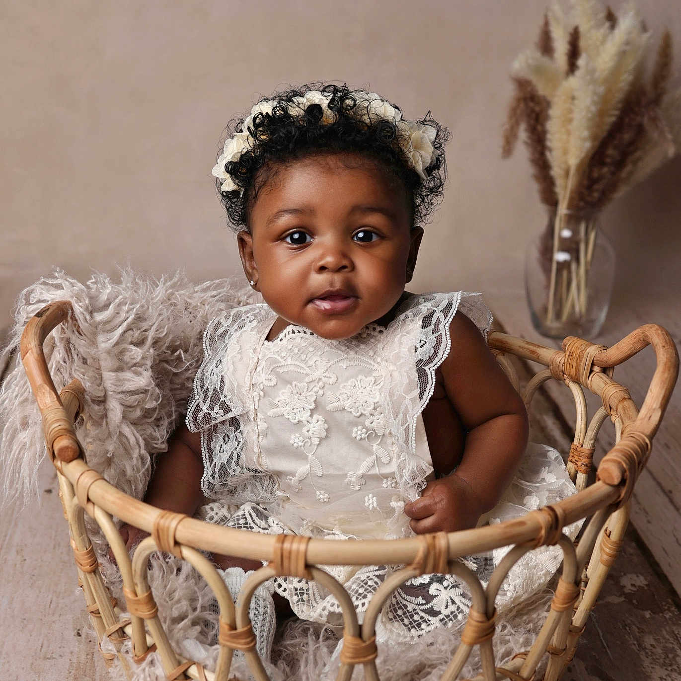 Eastyn joined the competition — help win amazing prizes! baby, basket, bed, child, clothing, crib, dress, face, female, furniture, girl, happy, hat, head, infantbed, person, photography, portrait, sitting, smile
