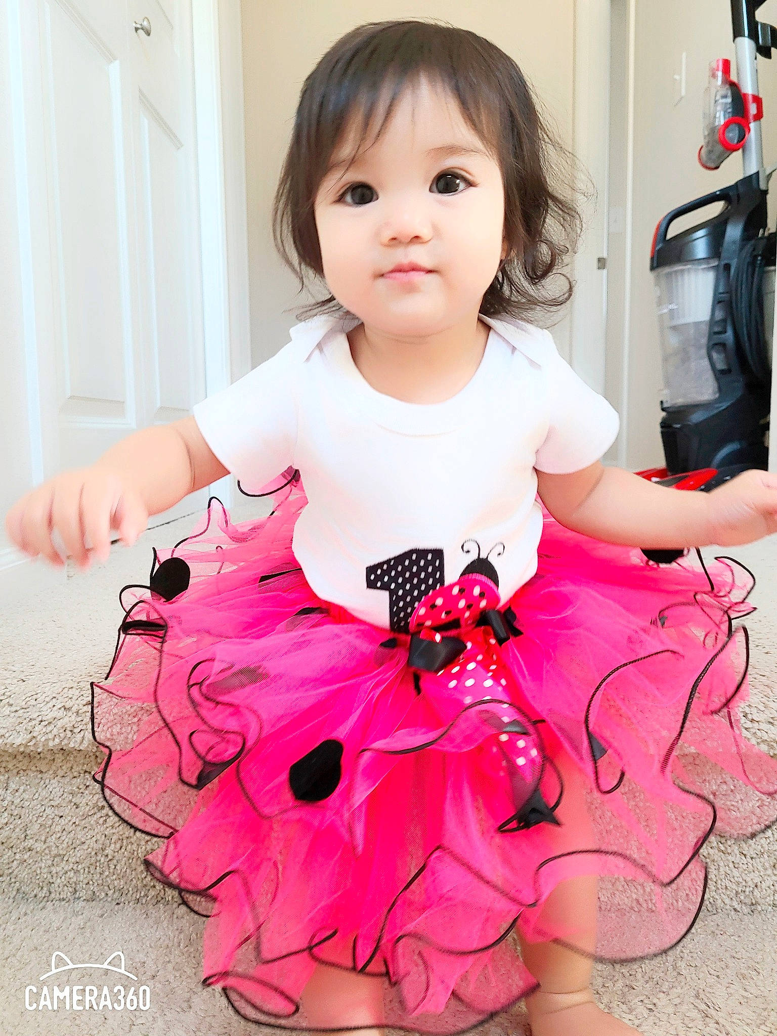 Arya is registered to the contest to win money with this photo: baby, baby_toddler_clothing, ballet_tutu, child, clothing, costume, dress, formal_wear, person, pink, ruffle, sleeve, toddler