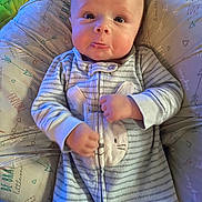 Oliver joined the competition — help win amazing prizes! baby, infant, onesie, bunny, cushion, pattern, striped_clothing, fist, wide_eyes, cheeks, cute, lying_down, soft_toys, child, indoor, portrait, comfortable, sleepwear, expression, plush