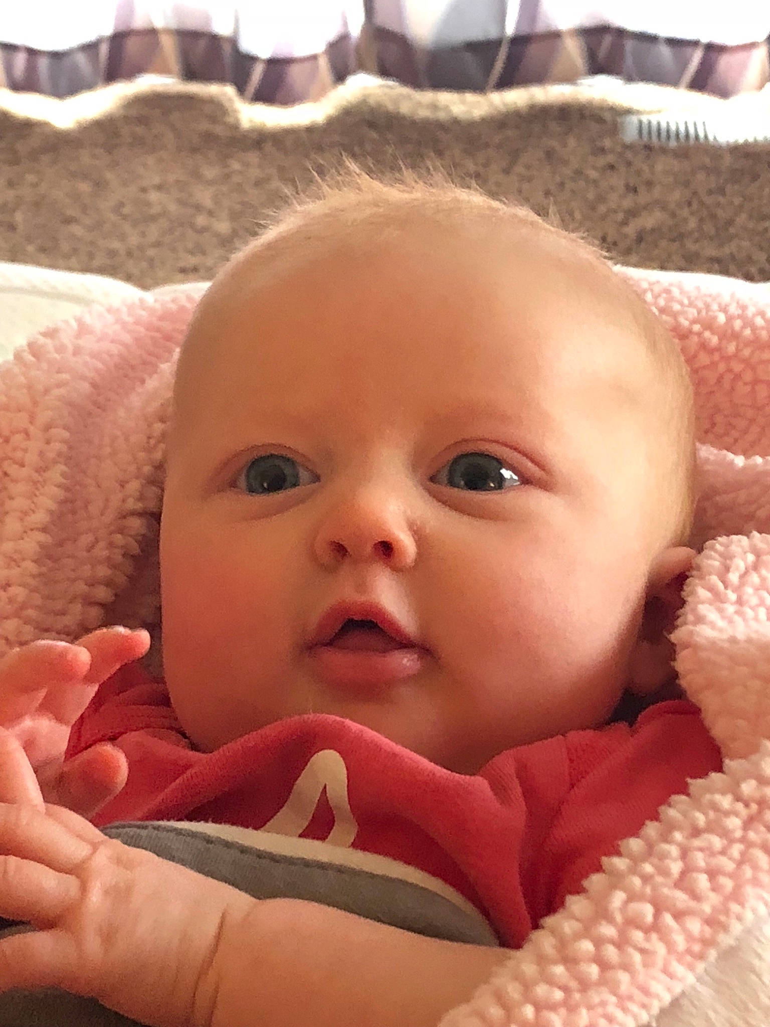 Austyn joined the competition — help win amazing prizes! baby, baby_making_funny_faces, cheek, child, chin, close_up, eye, face, facial_expression, finger, hand, head, iris, lip, mouth, nose, person, skin, thumb, toddler