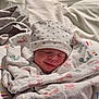 newborn, baby, sleeping, blanket, hat, footprints, bed, soft, cozy, infant, wrapped, peaceful, resting, child, portrait, indoors, cute, warm, toddler, sleep