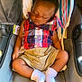 Ace joined the competition — help win amazing prizes! baby, sleeping, car_seat, plaid_shirt, shorts, white_socks, infant, child, towel, seat, clothing, relaxation, peaceful, indoor, cute, small_child, person, baby_fashion, comfort, rest