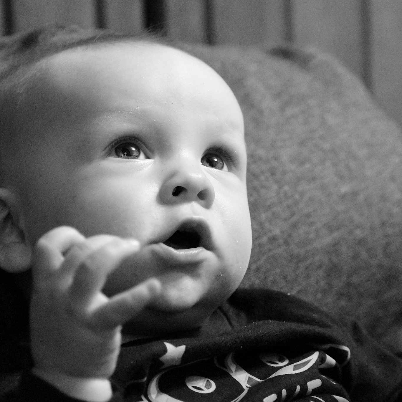 Barry is registered to the contest to win money with this photo: baby, black, black_and_white, cheek, child, eye, face, finger, hand, head, monochrome, monochrome_photography, mouth, nose, person, photography, skin, smile, style, toddler