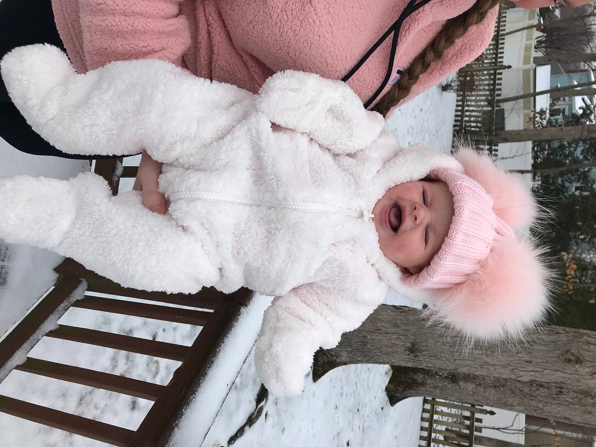 Harper is registered to the contest to win money with this photo: event, eyelash, freezing, fur, fur_clothing, headwear, person, photograph, plant, plush, room, snapshot, snout, snow, stuffed_toy, textile, toy, tree, white, window