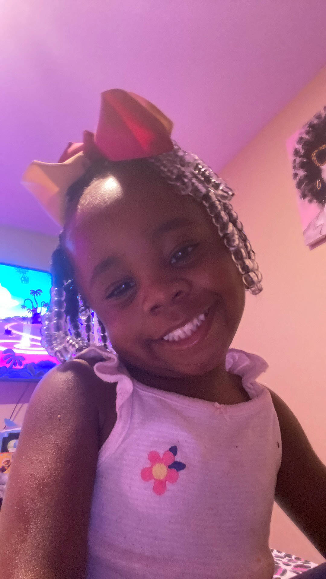 Zoey joined the competition — help win amazing prizes! beauty, child, costume_hat, ear, event, fashion_accessory, fun, hairstyle, happy, headgear, headpiece, joy, leisure, magenta, party_supply, person, pink, purple, selfie, smile