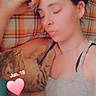 Pearl participe au concours pour gagner de l'argent avec cette photo : affection, animal, casual_clothing, cat, closeup, cozy, cuddling, feline, human, indoor, love, pet, plaid_blanket, portrait, relaxation, resting, sleeping, tabby_cat, tender_moment, woman