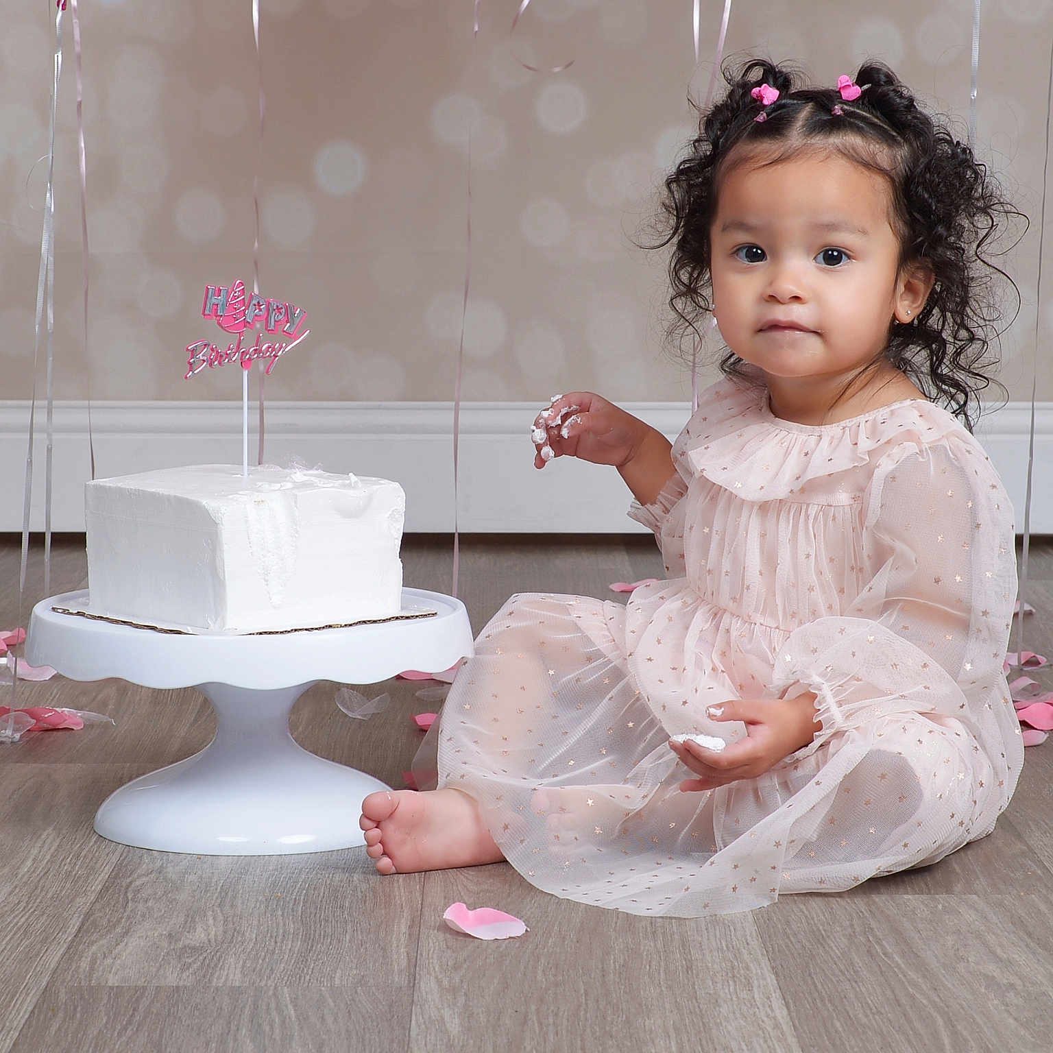 Gianna joined the competition — help win amazing prizes! birthdaycake, cake, child, clothing, cream, dessert, dress, face, female, food, girl, hardwood, head, icing, people, person, photography, portrait, sitting, wood