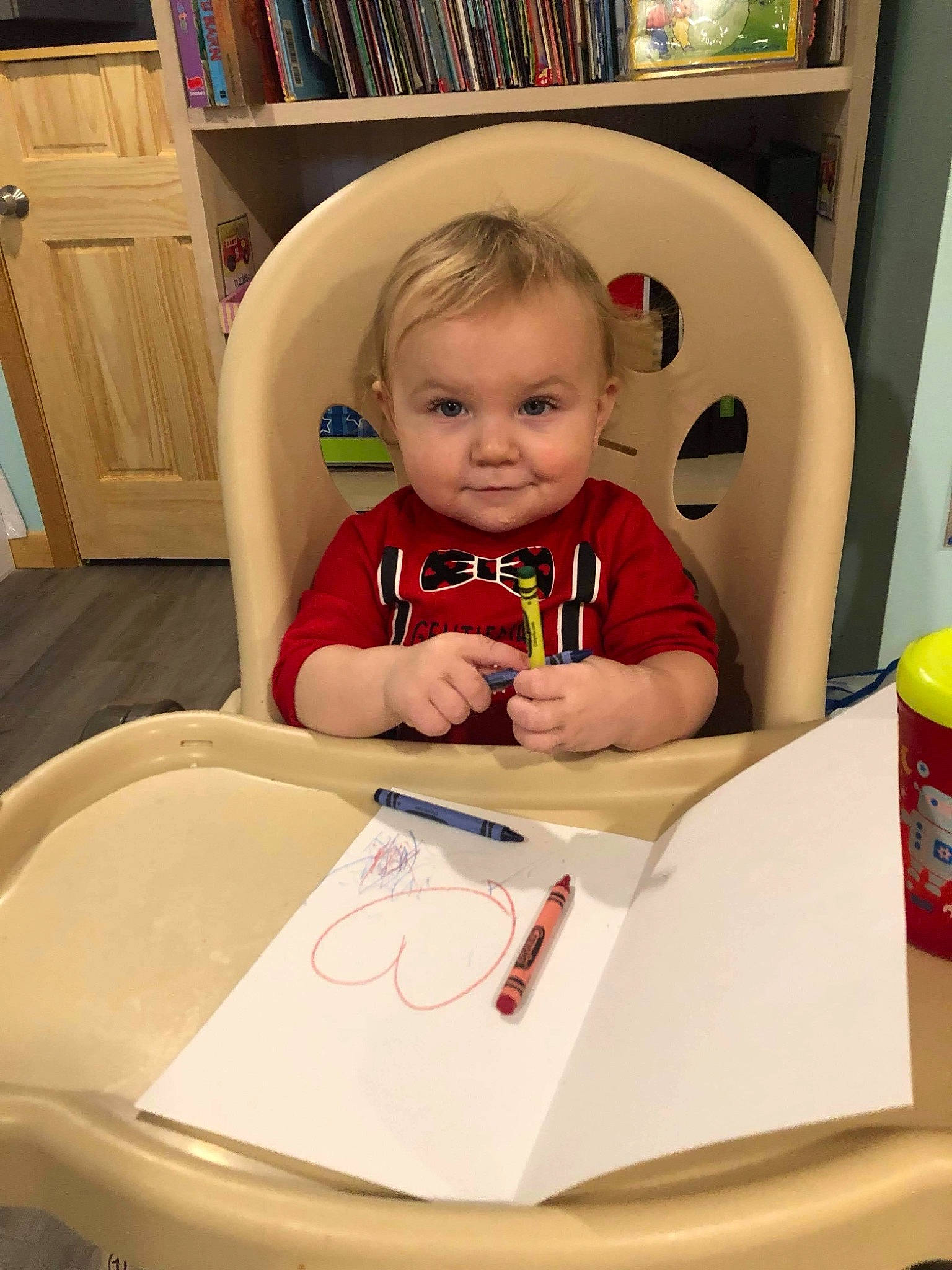 Vincentmicheal joined the competition — help win amazing prizes! baby, baby_toddler_clothing, bookcase, cabinetry, chair, cheek, child, desk, flooring, fun, learning, person, play, room, shelf, sitting, smile, standing, t_shirt, table