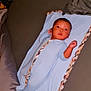 Damian is registered to the contest to win money with this photo: baby, bed, blanket, child, comfortable, cute, face, gaze, indoors, infant, lying_down, newborn, onesie, peaceful, portrait, resting, sleepwear, small, soft, young