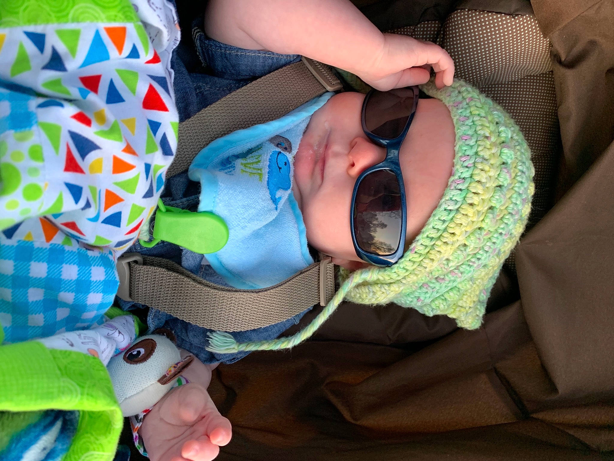 Asher joined the competition — help win amazing prizes! baby_toddler_clothing, child, comfort, eyewear, fashion_accessory, fun, goggles, hat, headgear, headwear, human_leg, lap, leisure, mouth, nail, pattern, person, personal_protective_equipment, sunglasses, thigh