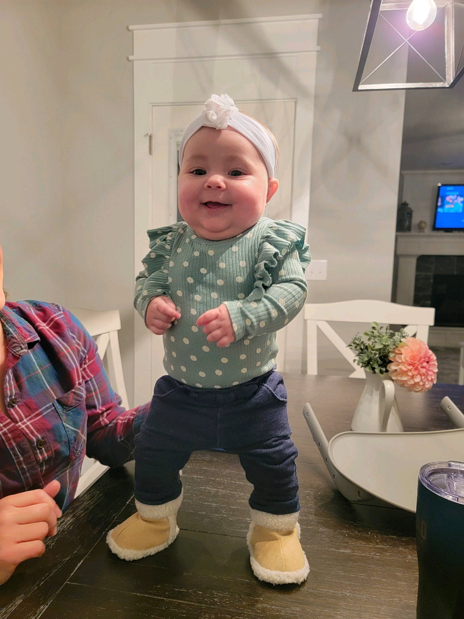 Alina joined the competition — help win amazing prizes! baby, baby_toddler_clothing, child, design, flooring, flower, fun, happy, headwear, houseplant, joy, lamp, person, plant, purple, room, sitting, sleeve, smile, standing