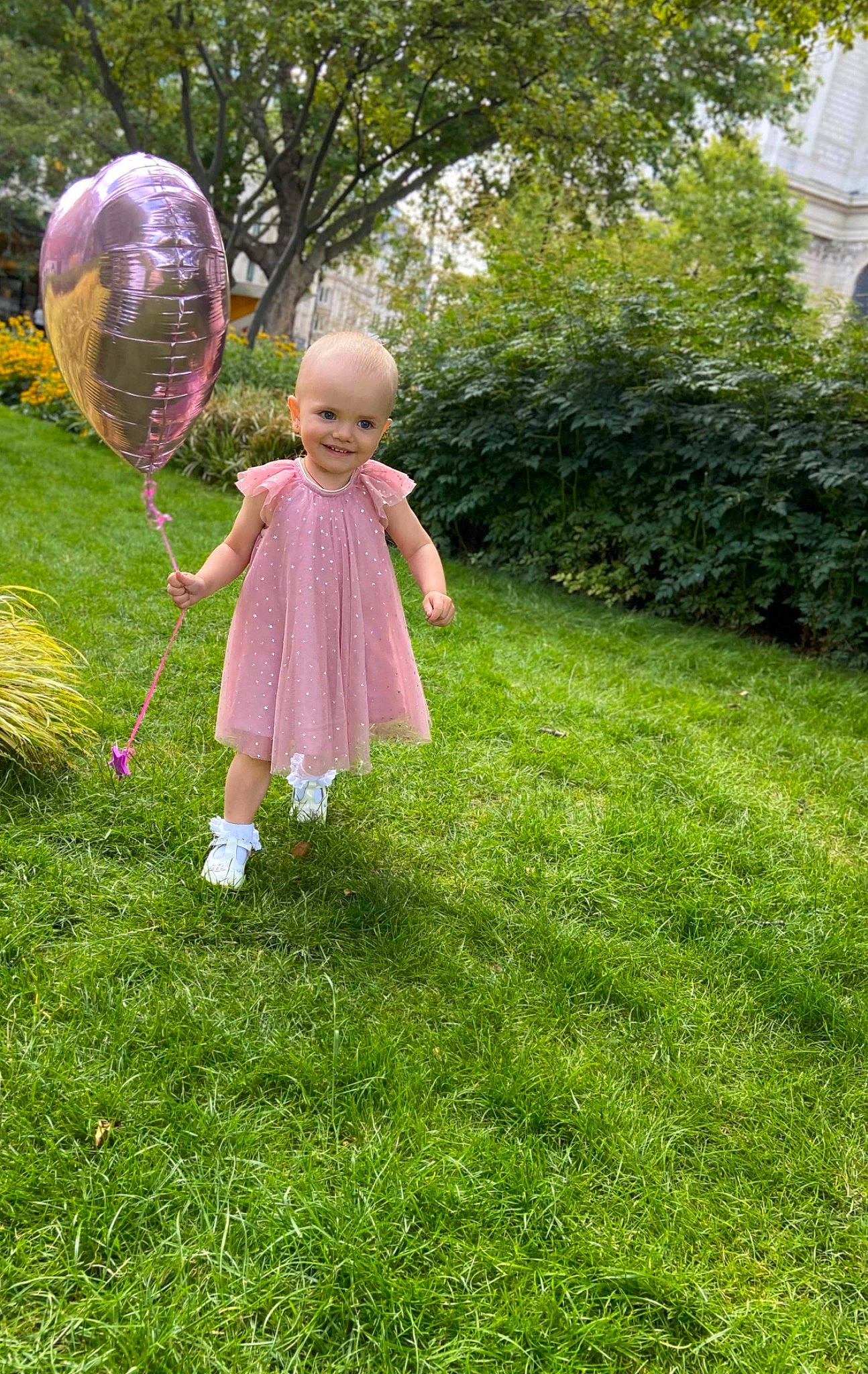 Daria joined the competition — help win amazing prizes! backyard, child, dress, garden, grass, grass_family, green, joy, lawn, leaf, meadow, person, pink, plant, play, summer, toddler, yard