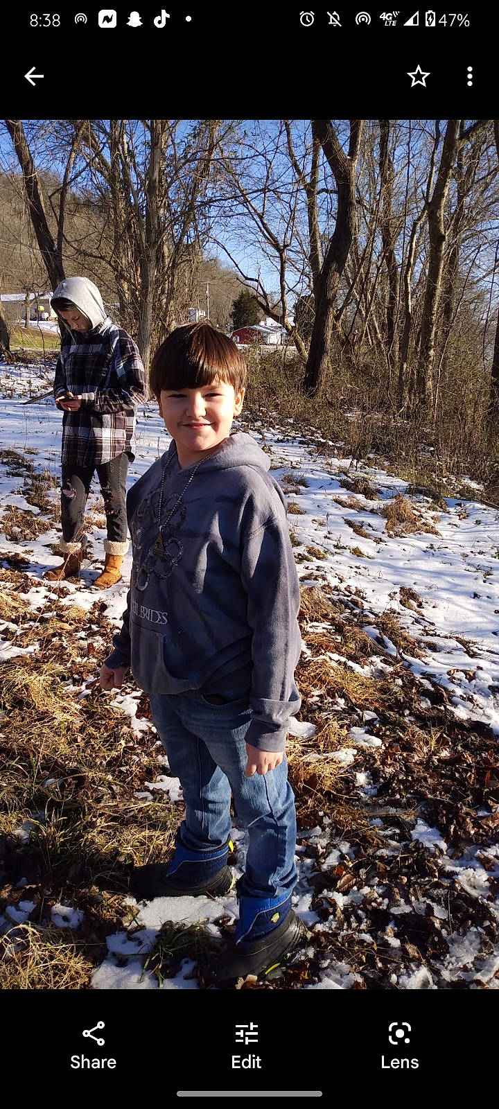 Logen joined the competition — help win amazing prizes! forest, freezing, fun, jeans, joy, landscape, natural_landscape, nature, people_in_nature, person, plant, smile, snow, soil, standing, toddler, tree, trousers, trunk, twig