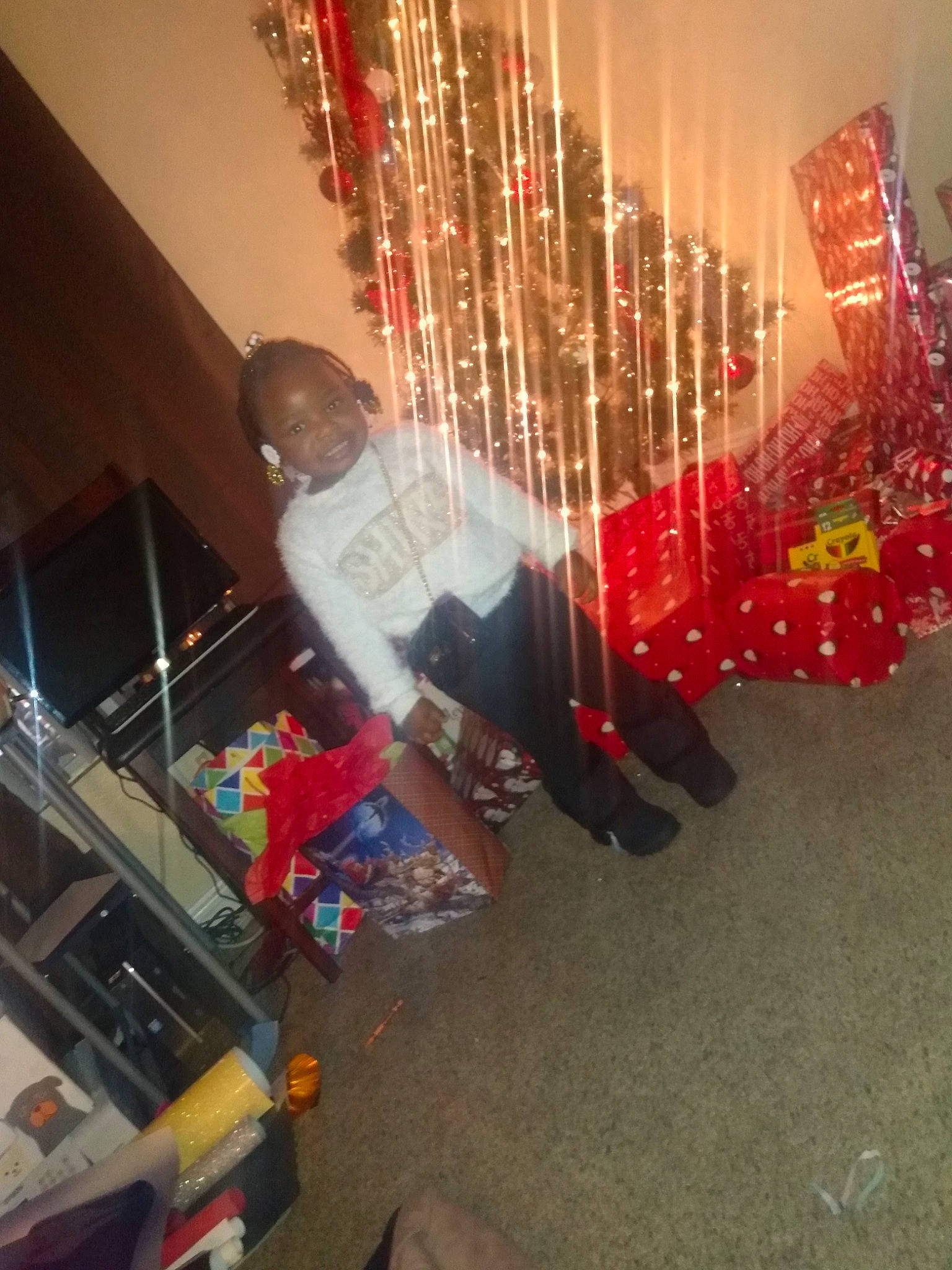 Ava joined the competition — help win amazing prizes! carmine, ceiling, christmas, christmas_decoration, christmas_ornament, decoration, event, flooring, fun, holiday, joy, leisure, metal, night, ornament, party_supply, person, recreation, room, t_shirt