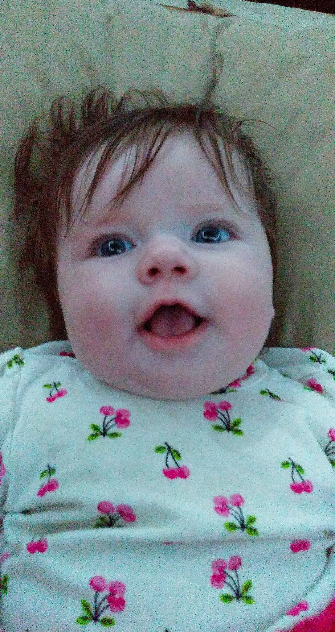 Emilee joined the competition — help win amazing prizes! baby, baby_making_funny_faces, cheek, child, chin, close_up, eye, eyebrow, face, facial_expression, forehead, head, iris, lip, mouth, nose, person, pink, skin, smile