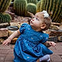 Addy joined the competition — help win amazing prizes! child, baby, toddler, blue_dress, dress, cactus, succulent, rocks, brick_floor, sitting, looking_up, curious, hair_bow, white_socks, outdoor, garden, portrait, cute, small_hand, natural_light