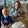 Aspen is registered to the contest to win money with this photo: child, baby, woman, hospital_bed, hospital_room, smiling, newborn, family, curly_hair, blond_hair, hospital_gown, blanket, medical_bracelet, person, indoor, happy, sitting, holding, bed, portrait