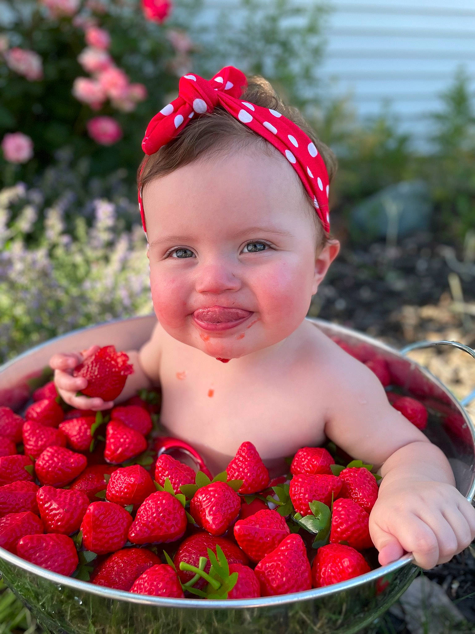 Scarlett is registered to the contest to win money with this photo: accessory_fruit, alpine_strawberry, food, fruit, frutti_di_bosco, grass, happy, joy, local_food, natural_foods, person, photograph, plant, produce, red, seedless_fruit, smile, strawberries, strawberry, superfood