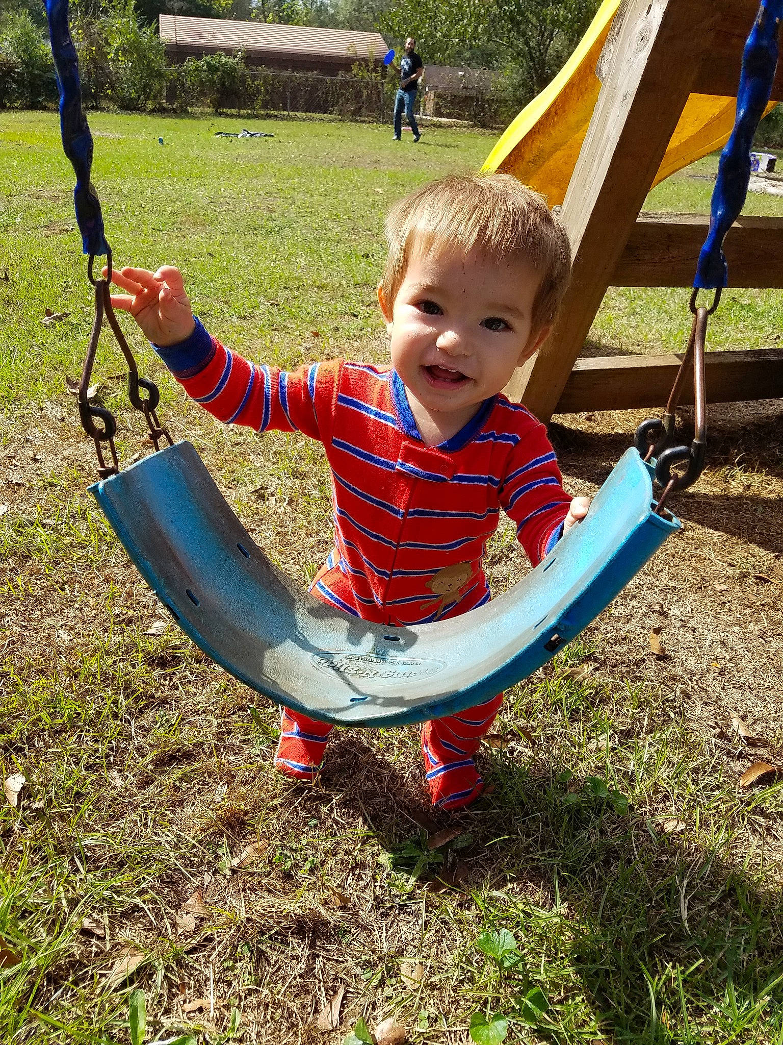 Conrad joined the competition — help win amazing prizes! child, city, fun, grass, happy, human_settlement, leaf, leisure, outdoor_play_equipment, person, plant, play, playground, public_space, recreation, smile, swing, toddler, tree