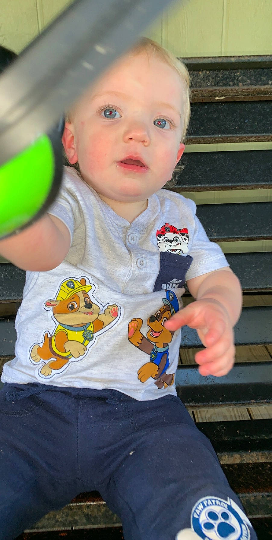 Preston is registered to the contest to win money with this photo: baby, child, person, play, t_shirt, toddler