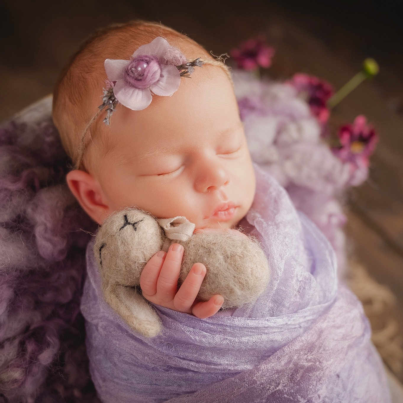 Olivia participe au concours pour gagner de l'argent avec cette photo : art, baby, baby_toddler_clothing, cheek, doll, eye, head, headgear, headpiece, human_body, iris, knit_cap, lip, nail, pink, plant, purple, thumb, toy, wool