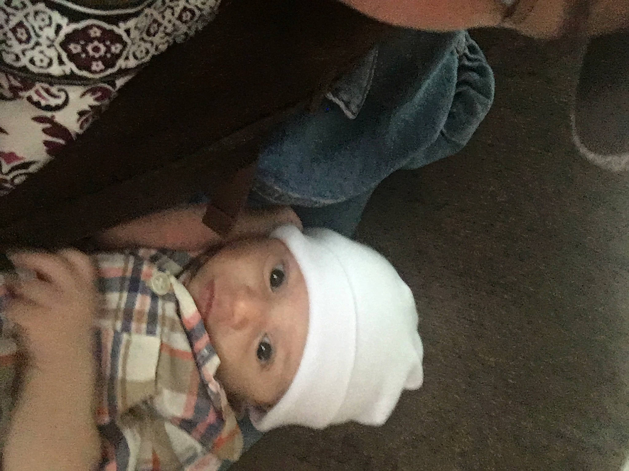 Roland is registered to the contest to win money with this photo: baby, baby_toddler_clothing, cheek, child, chin, comfort, ear, eye, fun, hat, headwear, mammal, mouth, nose, pattern, person, skin, sleeve, smile, toddler