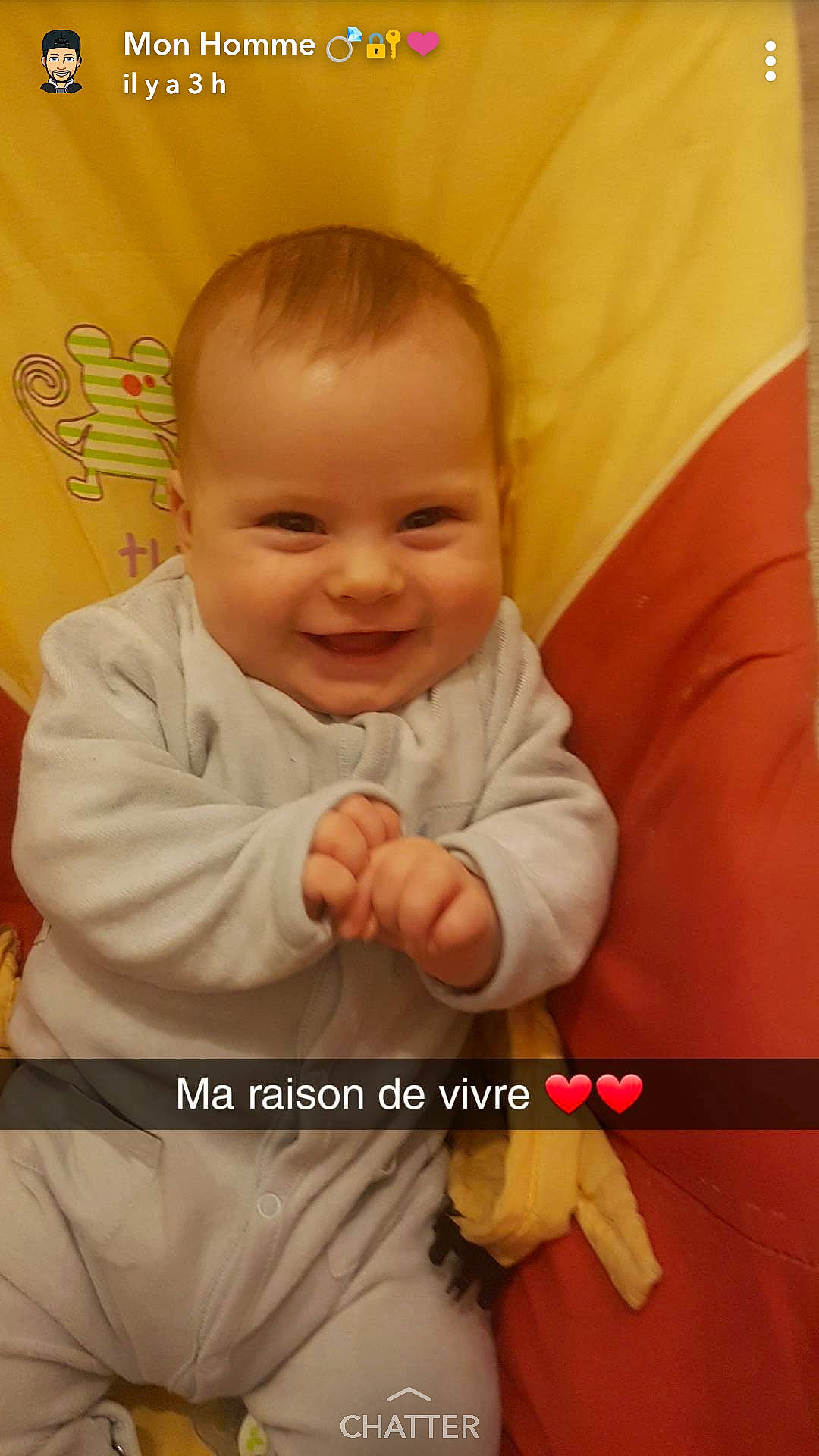 Maëtan participe au concours pour gagner de l'argent avec cette photo : bedtime, cheek, child, day, facial_expression, finger, forehead, hand, happiness, headwear, infant, iris, joy, nose, person, photo_caption, product, skin, smile, thumb