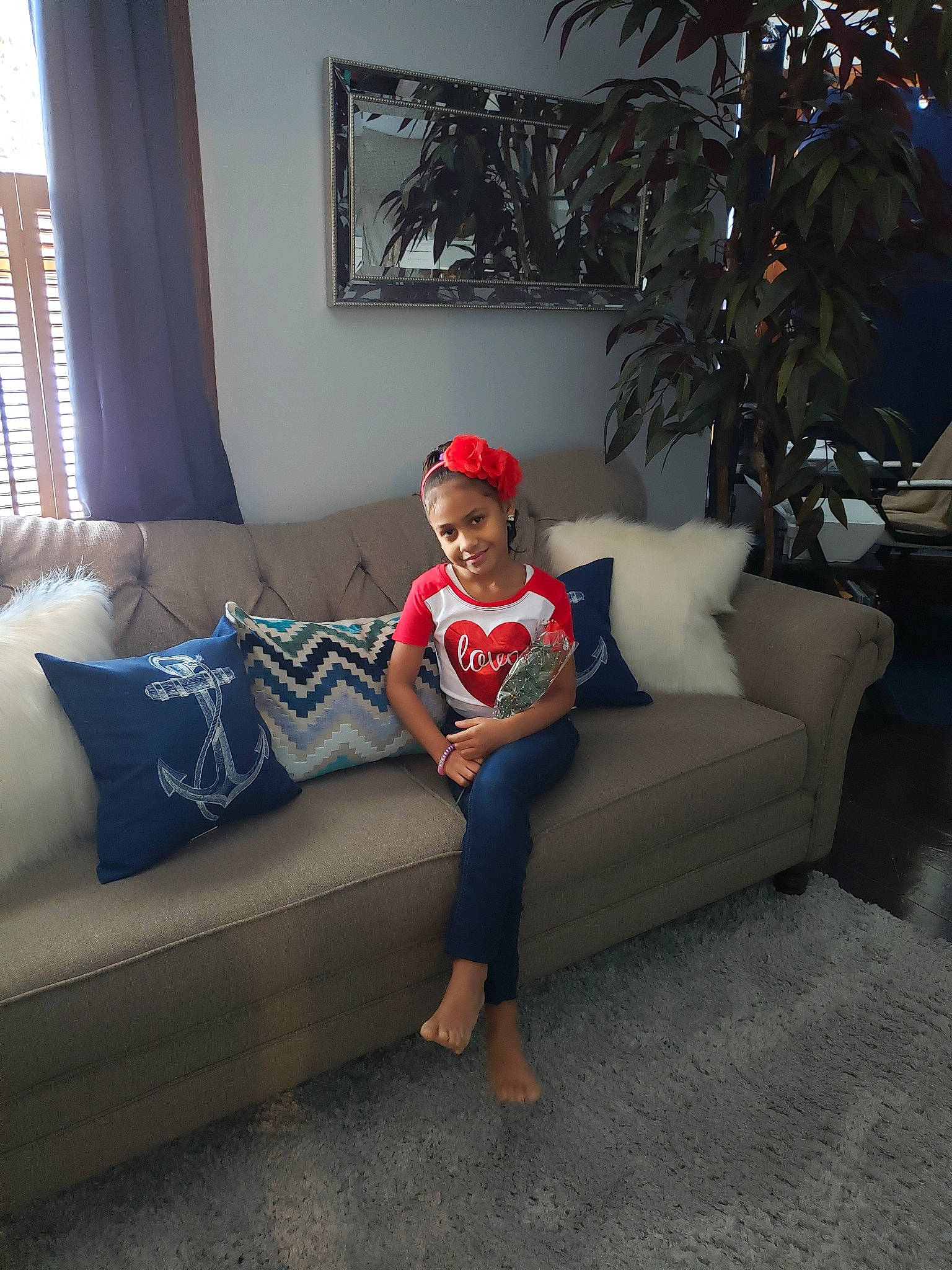 Audrianna joined the competition — help win amazing prizes! couch, furniture, interior_design, joy, leg, person, room, sitting, sofa_bed
