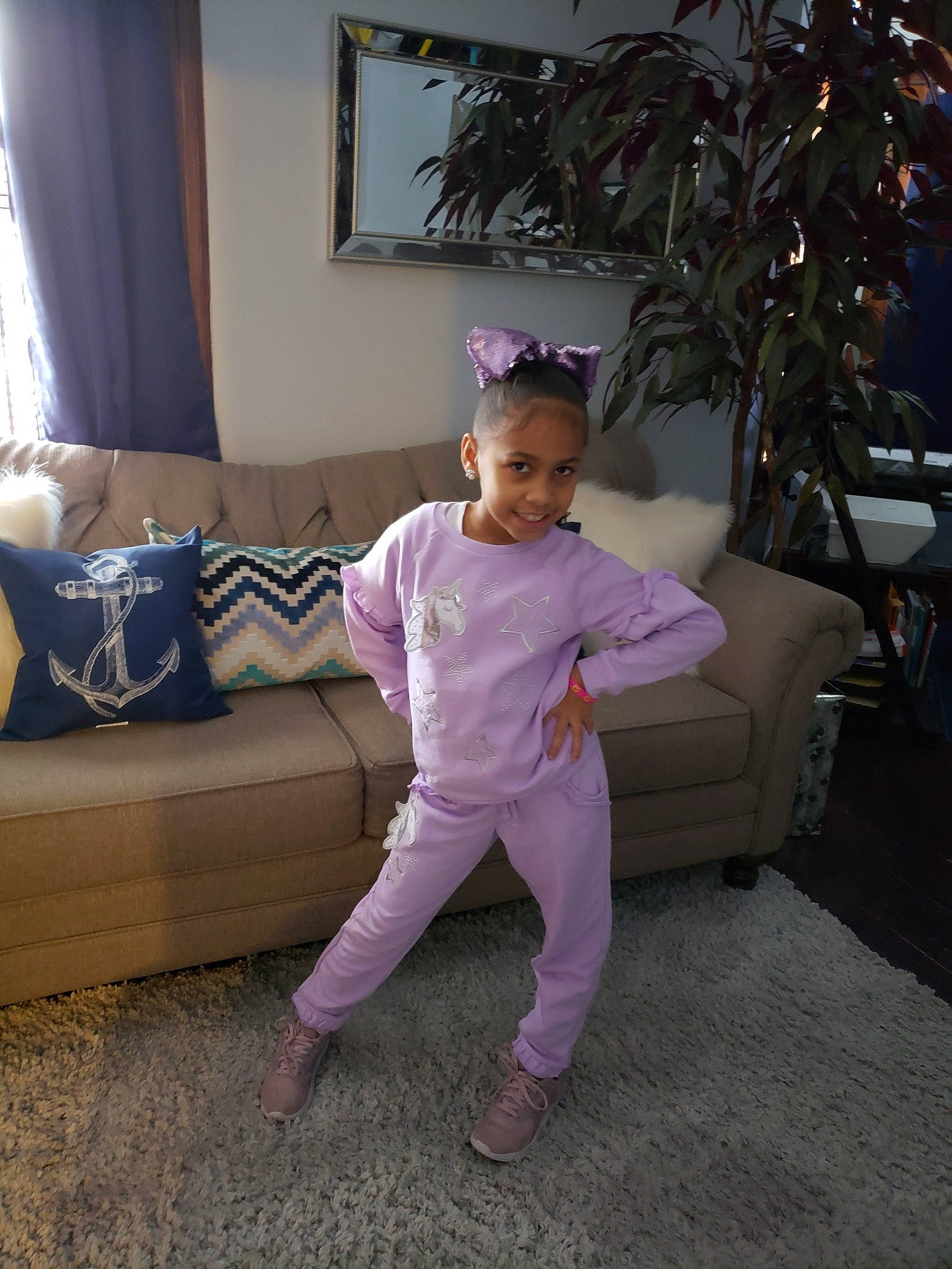 Audrianna is registered to the contest to win money with this photo: child, costume, joy, person, purple
