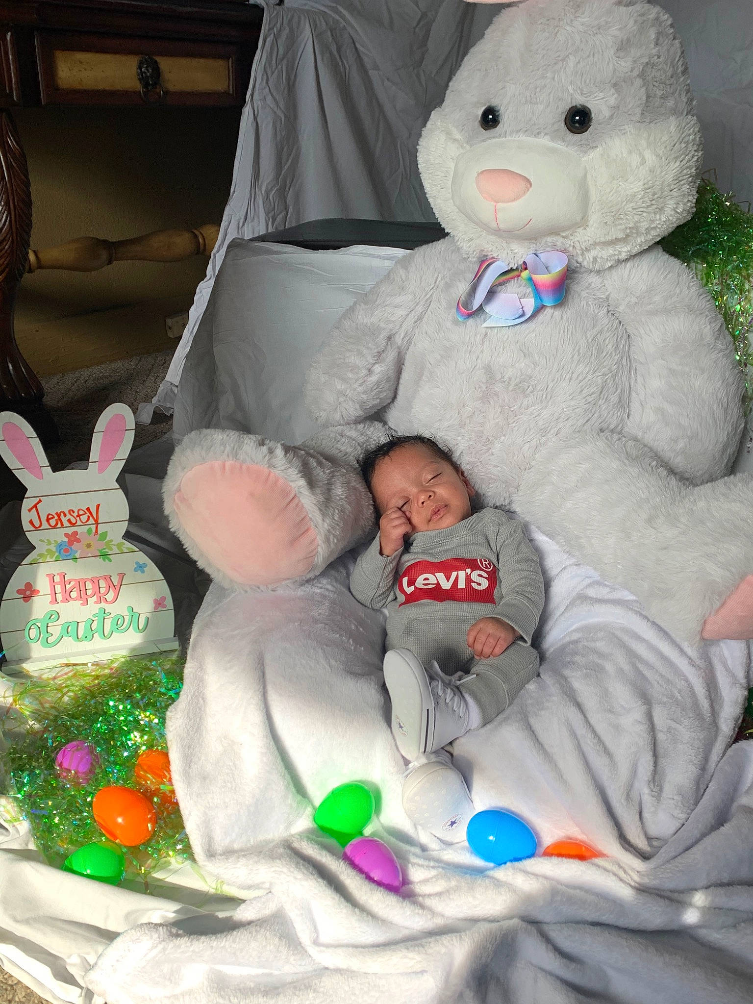 Jersey joined the competition — help win amazing prizes! baby, child, easter, easter_bunny, holiday, person, stuffed_toy, teddy_bear, toy