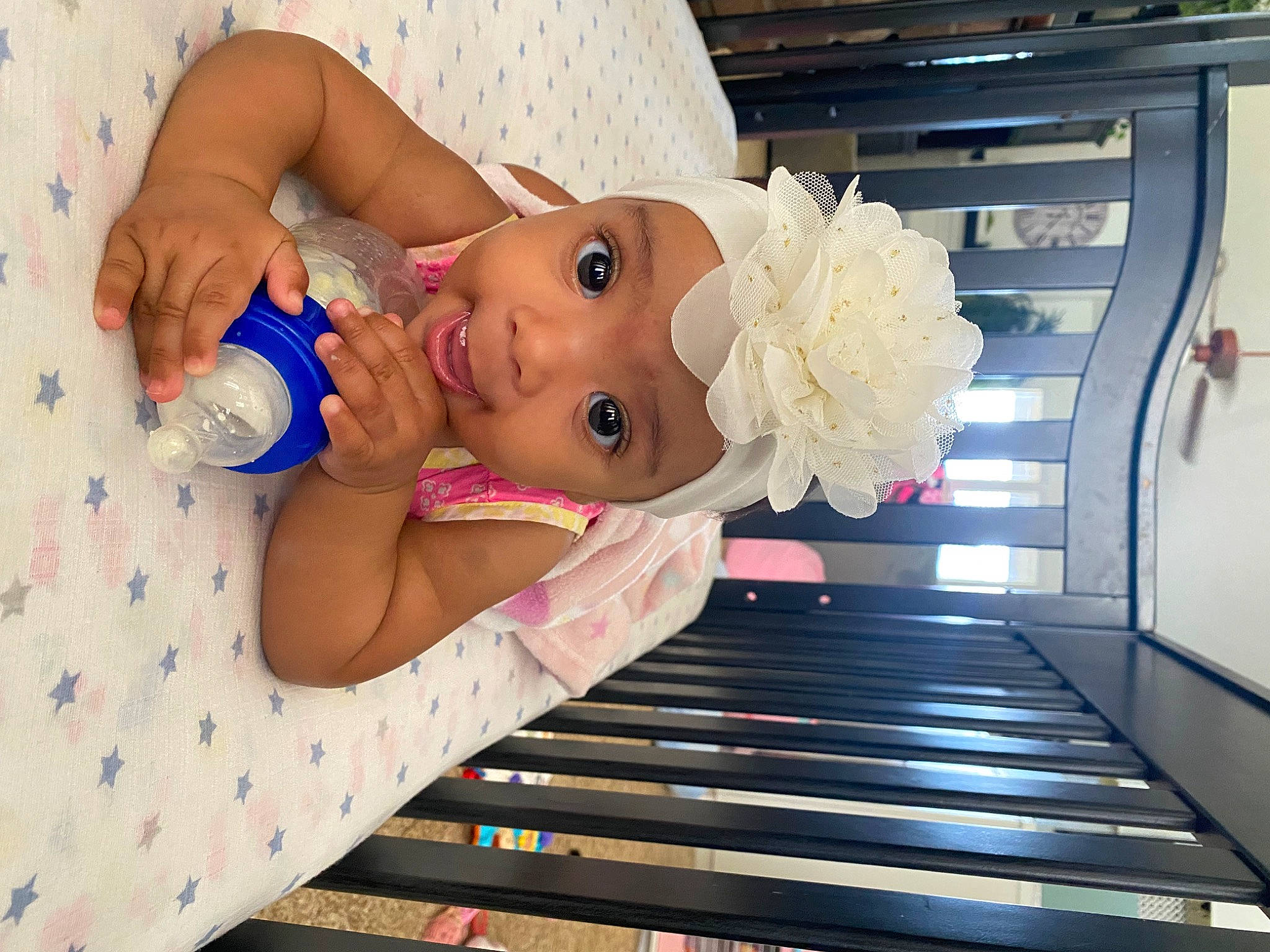 Vailynn joined the competition — help win amazing prizes! baby, baby_products, baby_safety, baby_toddler_clothing, baby_toys, child, finger, headwear, nail, person, room, stairs, thumb, toddler