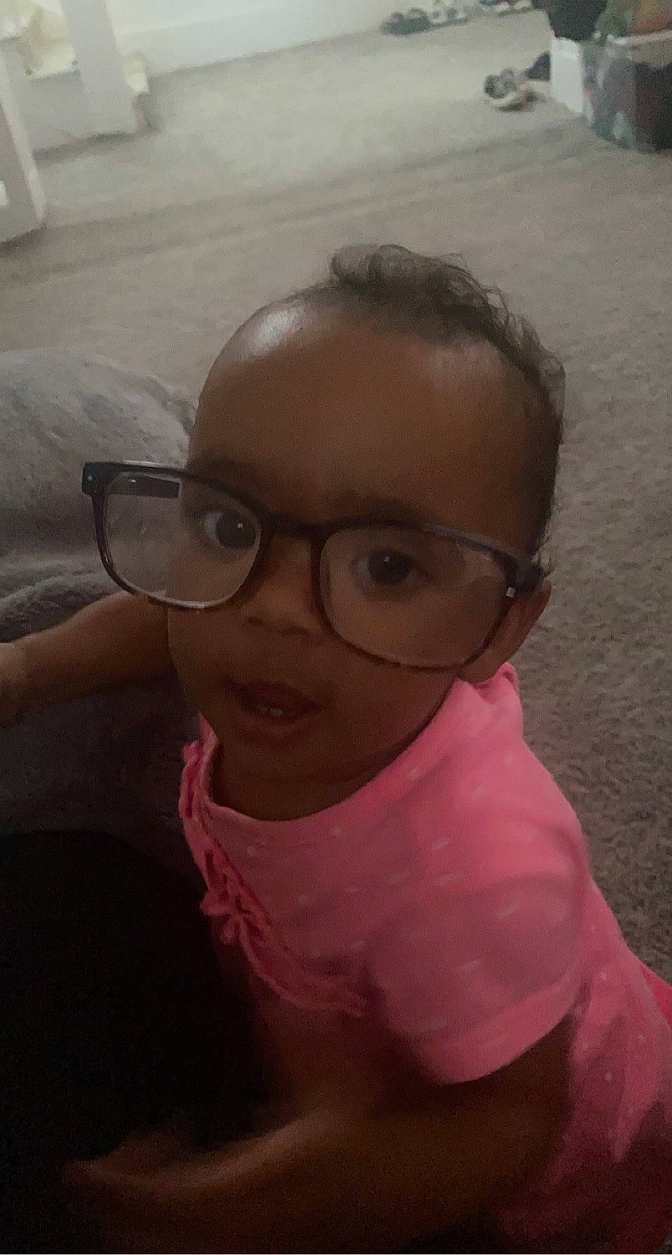 Vailynn is registered to the contest to win money with this photo: cheek, cool, ear, eyebrow, eyewear, forehead, fun, glasses, goggles, hairstyle, happy, head, lip, mammal, mouth, nose, person, personal_protective_equipment, skin, toddler