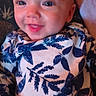 Davina joined the competition — help win amazing prizes! baby, blue, child, closeup, clothing, cute, expression, eyes, face, happy, indoors, infant, leaf_pattern, person, portrait, skin, smiling, soft_lighting, white, young