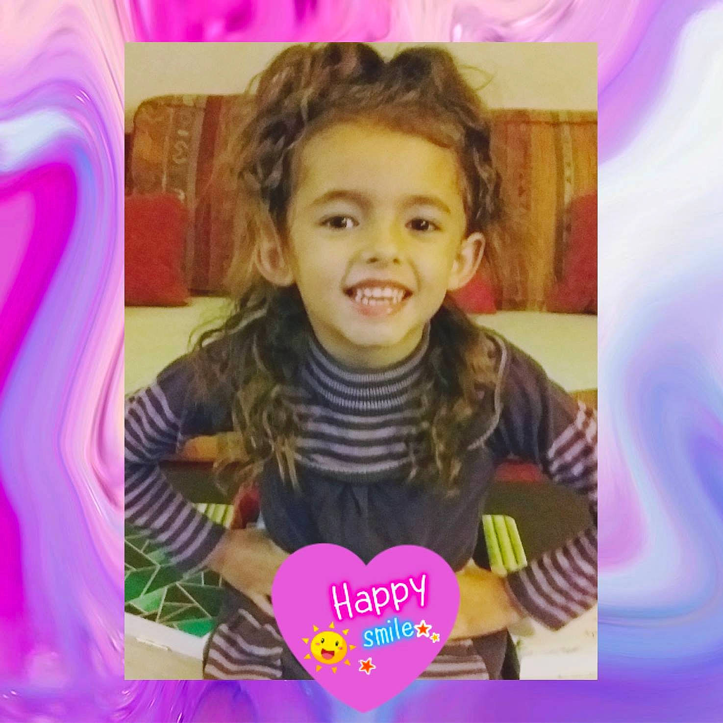 Nellya a rejoint le concours — aidez-le/la à gagner de superbes lots ! brown_hair, cheek, child, facial_expression, fun, girl, hair_coloring, hairstyle, happiness, iris, joy, person, photomontage, play, product, purple, smile, toddler