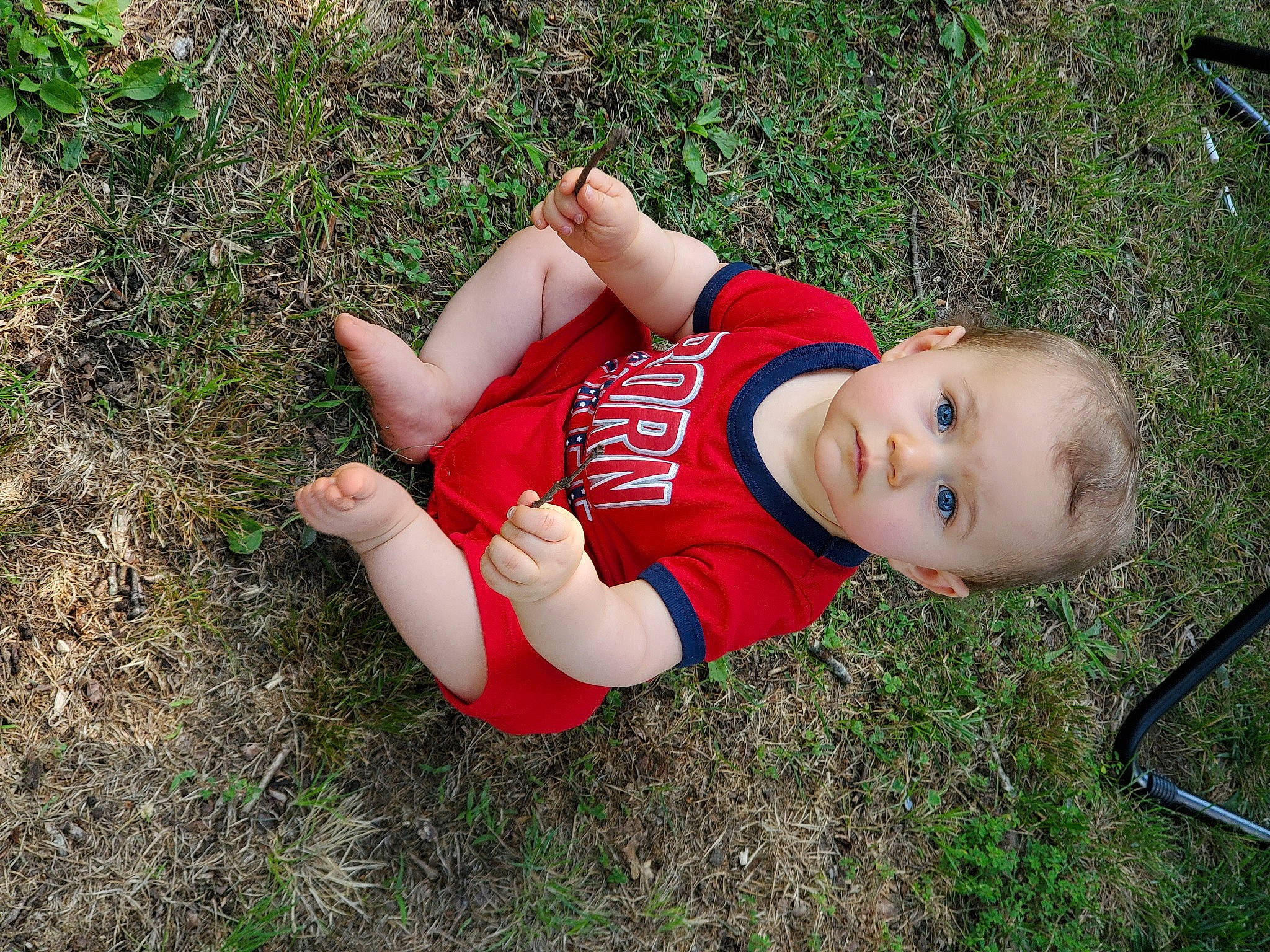 Roger joined the competition — help win amazing prizes! baby, carmine, child, fun, grass, hand, happy, human_leg, knee, leisure, people_in_nature, person, plant, play, recreation, sitting, smile, soil, thigh, toddler