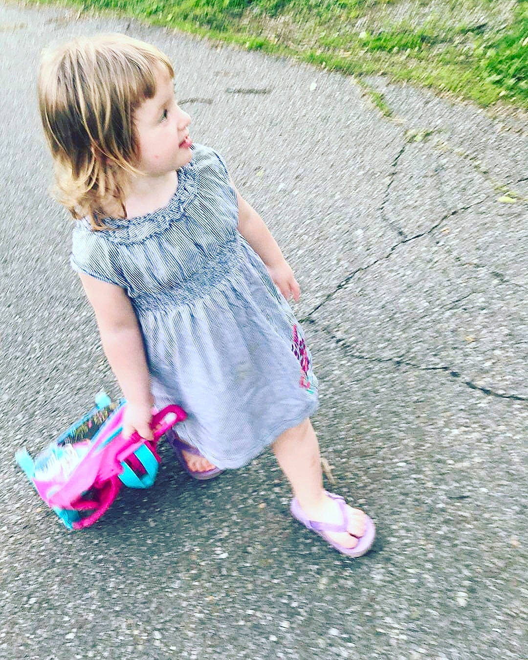 Jalissa is registered to the contest to win money with this photo: child, design, dress, footwear, grass, pattern, person, pink, plant, play, shoe, smile, summer, t_shirt, toddler