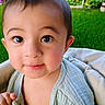Tobias joined the competition — help win amazing prizes! baby, child, face, portrait, closeup, rosy_cheeks, curious_eyes, outdoor, greenery, grass, garden, soft_light, cute, infant, clothing, smile, person, head, skin, young