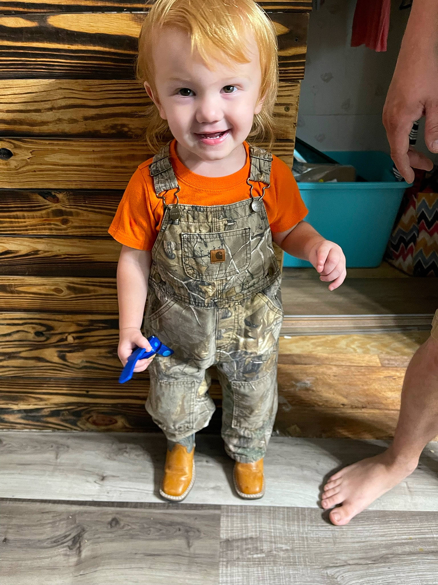 Kamden joined the competition — help win amazing prizes! baby, baby_toddler_clothing, child, denim, floor, flooring, fun, hair, happy, human_leg, joy, orange, person, sitting, skin, sleeve, smile, standing, summer, t_shirt