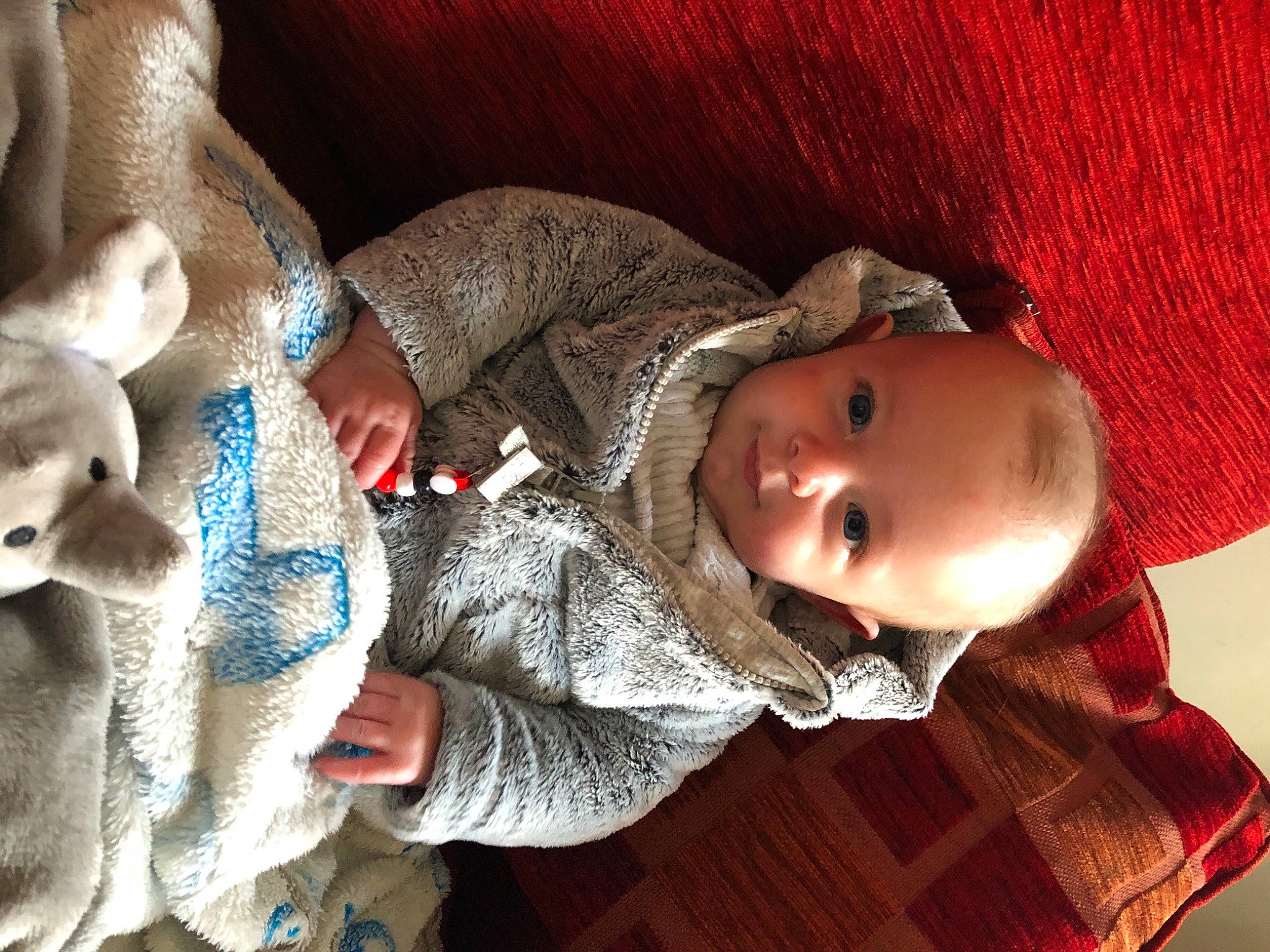 Cade is registered to the contest to win money with this photo: baby, baby_products, baby_toddler_clothing, child, comfort, eye, fashion_accessory, finger, fun, hat, head, human_body, nose, person, sitting, skin, textile, toddler, toy, wood