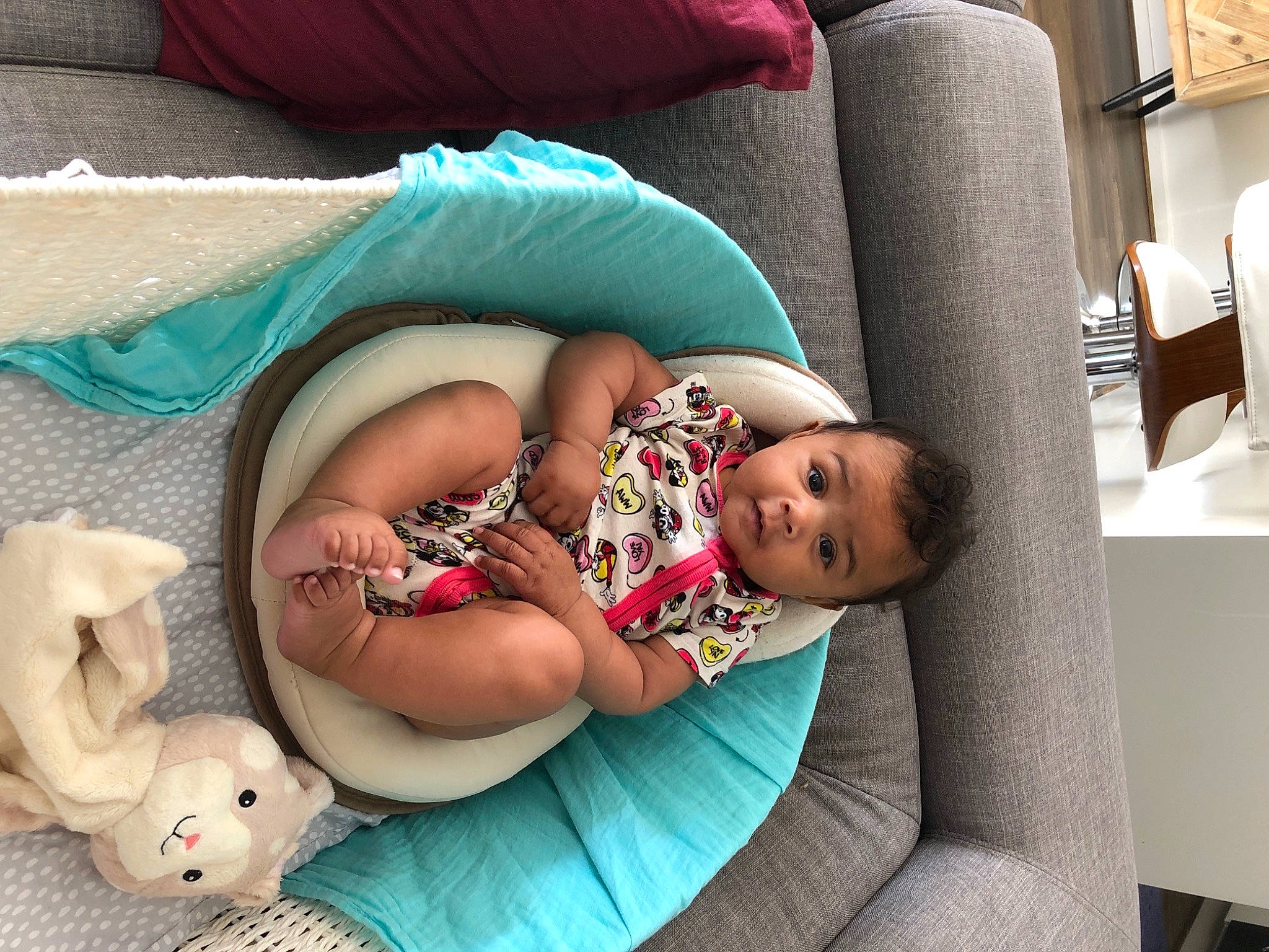 Rae is registered to the contest to win money with this photo: baby, baby_products, baby_sleeping, baby_toddler_clothing, bedding, bedtime, child, comfort, couch, foot, human_leg, linens, nap, person, room, sitting, sleep, textile, thigh, toddler