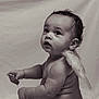 angel_wings, arm, baby, background, child, chubby, closeup, curly_hair, cute, expression, hand, infant, innocent, looking_up, monochrome, portrait, skin, small_object, soft_light, studio
