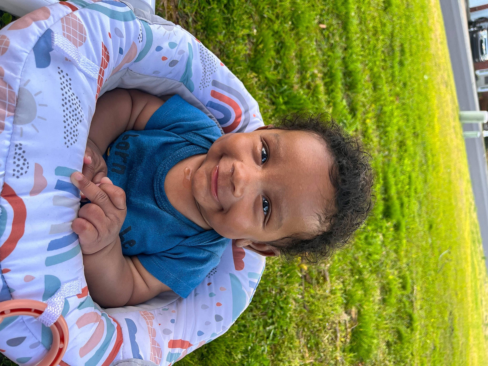 Houston is registered to the contest to win money with this photo: baby, child, fun, grass, hairstyle, happy, joy, lawn, leaf, leisure, mouth, people_in_nature, person, plant, play, recreation, smile, spring, summer, toddler