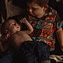 baby, child, siblings, brother, infant, jeans, shirt, patterned_clothing, indoor, cozy, family, love, tenderness, caring, cute, portrait, human, face, skin, foot