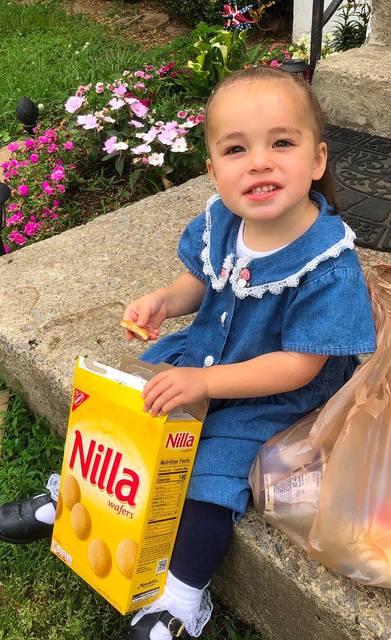 Yesenia joined the competition — help win amazing prizes! annual_plant, baby, baby_toddler_clothing, child, flower, fun, garden, grass, groundcover, happy, joy, people_in_nature, person, petal, photograph, pink, plant, sitting, smile, spring