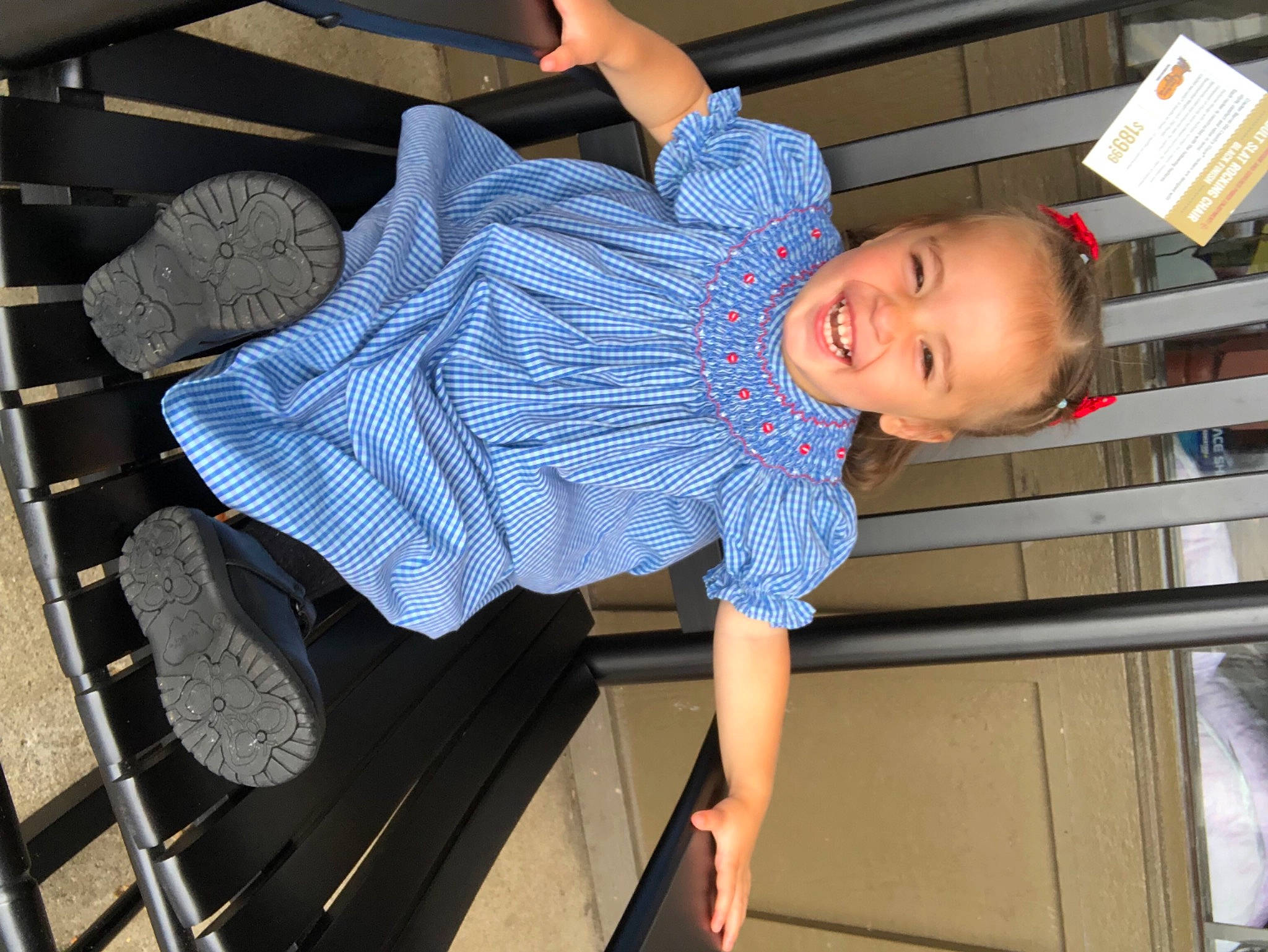 Yesenia joined the competition — help win amazing prizes! automotive_exterior, baby_toddler_clothing, child, comfort, elbow, electric_blue, fun, hat, human_leg, joy, leisure, pattern, person, smile, t_shirt, thigh, toddler