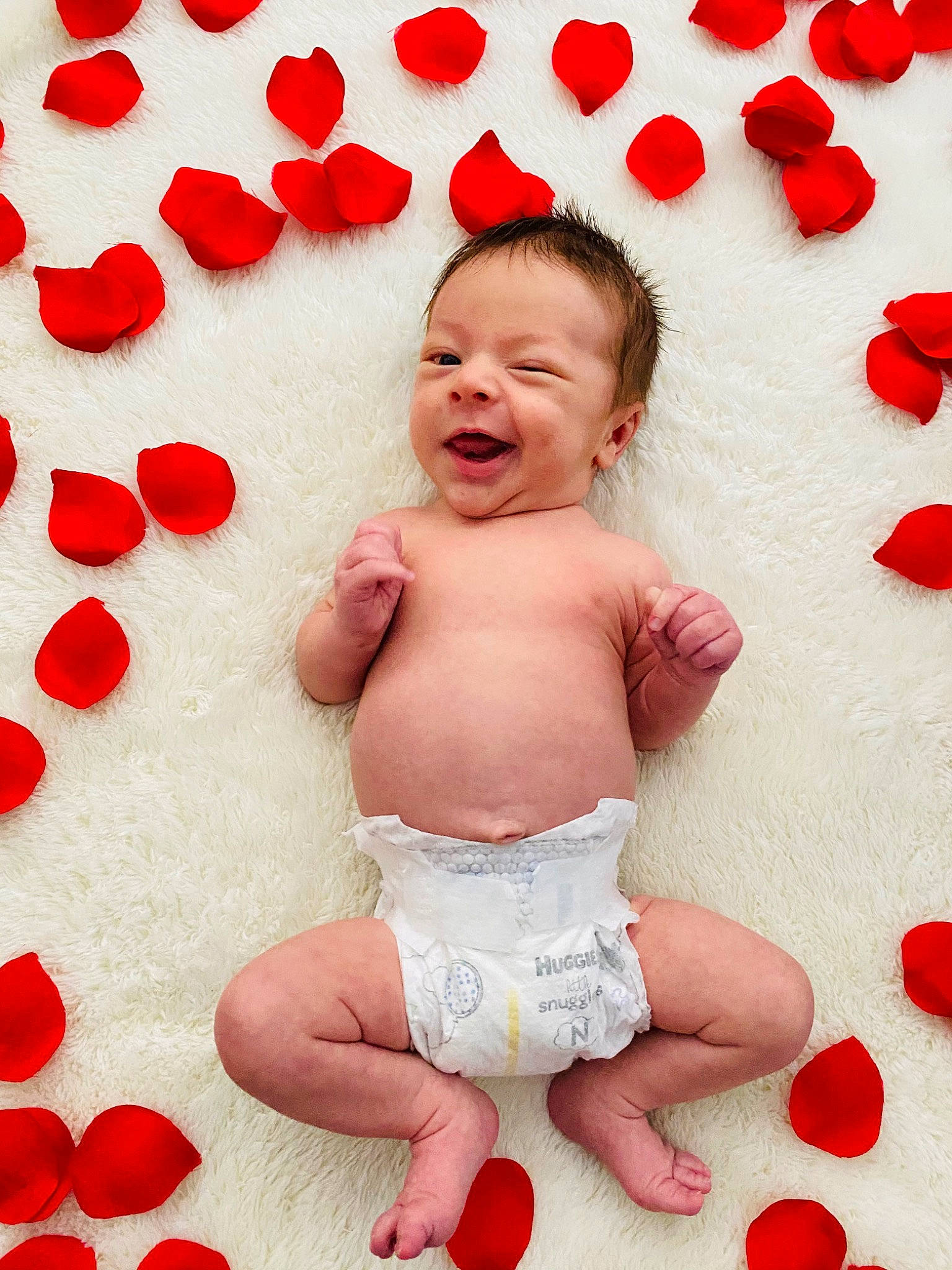 Graysen is registered to the contest to win money with this photo: baby, baby_toddler_clothing, event, face, facial_expression, finger, gesture, happy, holiday, human_body, organ, pattern, person, pink, product, red, smile, stomach, sweetness, toddler